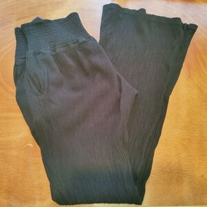 Three Dots Black Smocked Waist Crinkle Bootcut Pants S